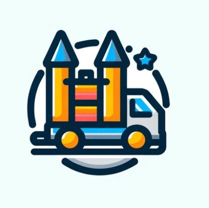 Illustration: Lieferwagen mit Hüpfburg